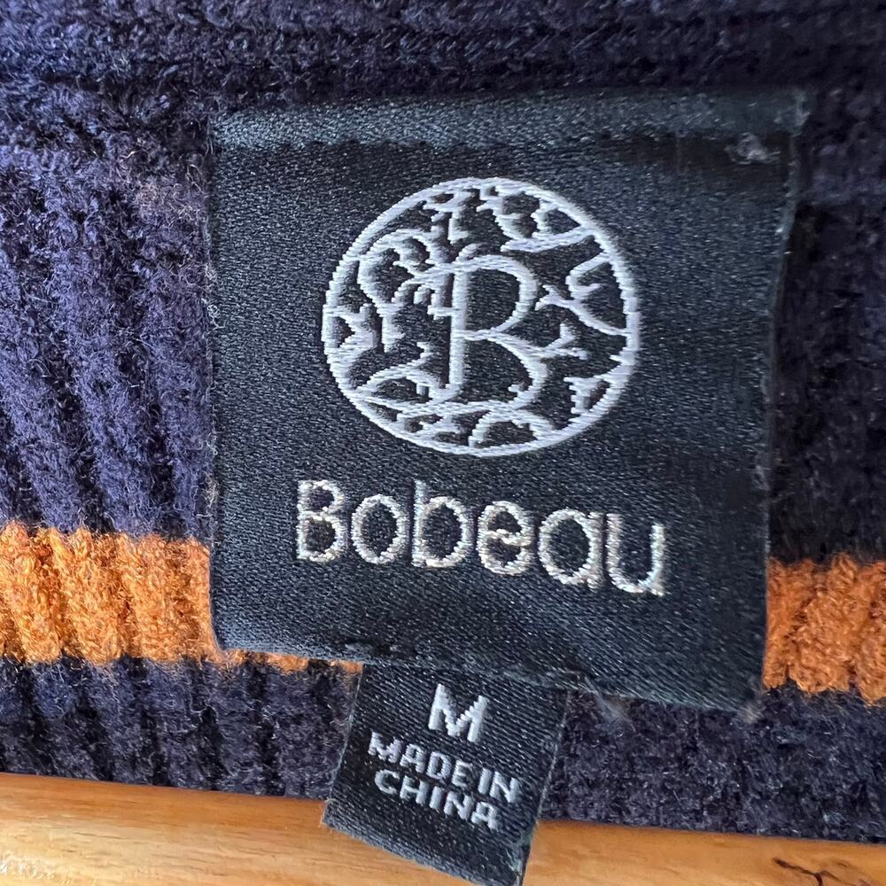 Bobeau Sweater Womens Size Medium Navy & Brown Striped Button Down Academia - Picture 2 of 16